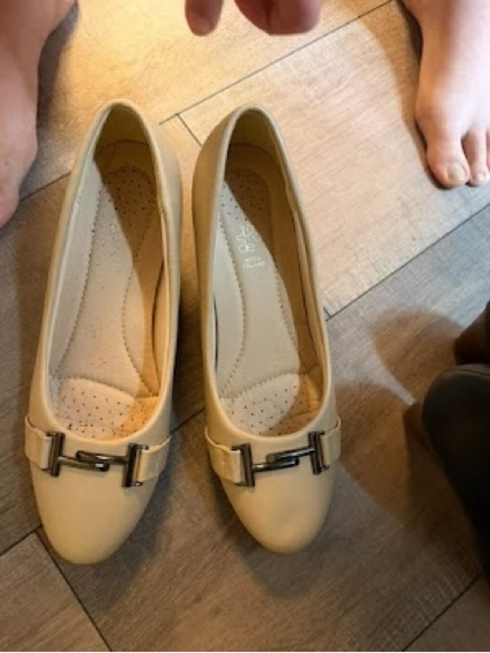 Shoes - Classic Cream Ballet Heels with Metal Buckle Accent